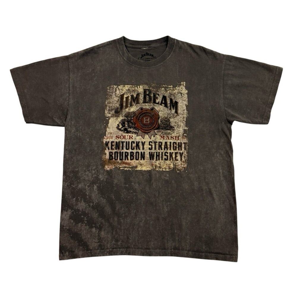 Jim Beam Bourbon Whiskey T Shirt Mens Large Gray Acid Wash Liquor Beer Bar